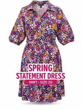 Eloquii NWT Colorful Floral Shirt Dress Belted Button Front Size 20 Plus Size